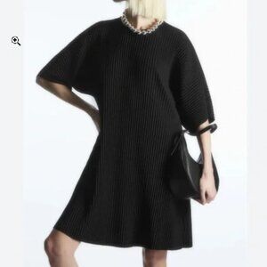 COS Black Pleated Mini Dress Short Sleeve